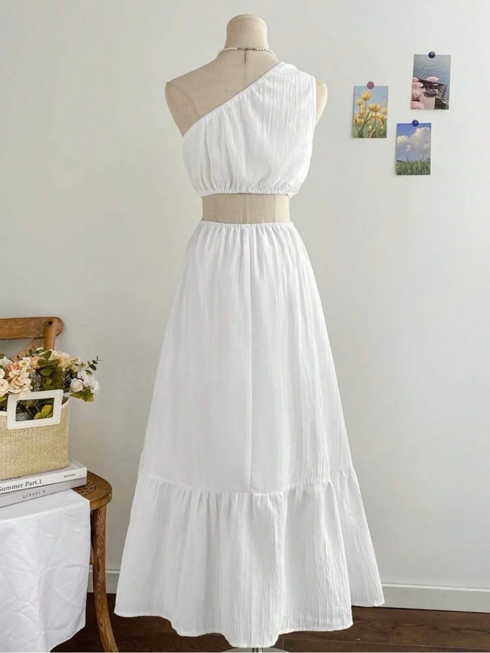 Women’s White One-Shoulder Cutout Maxi Dress